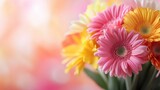 A colorful arrangement of gerbera daisies in hues of pink, yellow, and white enhances any space with their radiant beauty, symbolizing cheerfulness and new beginnings.