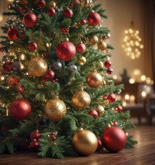 Wall Mural - Ornate Christmas tree, vibrant baubles, soft bokeh lights , christmas tree,  christmas lights,  season