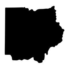 Simple black silhouette of the state of Ohio against a white background