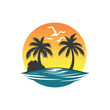 © PUSPO - Tropical Island Sunset With Palm Trees And Seagulls Vector Illustration Perfect For Summer Vacation Designs