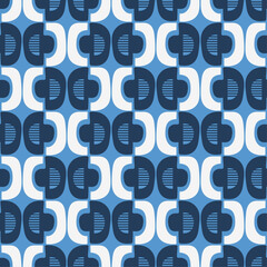 Fototapete - Retro Blue Geometric Pattern. repeating geometric pattern in shades of blue and white. The pattern consists of stylized shapes resembling rounded squares.