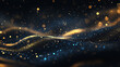 © Hina - Realistic de-focused glitter background with flowing motion of golden dust trails and sapphire sparkles blending into deep shadows