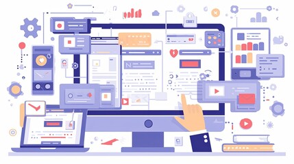 Illustrative interface design with user interaction elements on digital devices