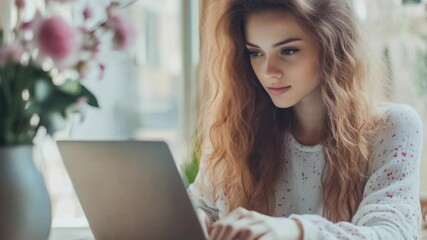 Poster - a woman sits in front of a laptop, focused on her work