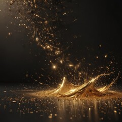 Wall Mural - abstract golden sparkles shimmer on a black background, creating a luxurious, ethereal glow , bright