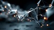 © Ryulookyee - Abstract christmas tree design with glowing blue lights and futuristic network lines A web of polygonal facets with orange highlights.