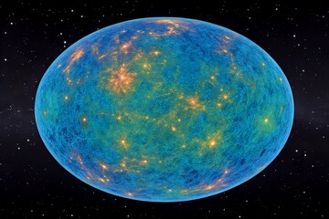 Cosmic microwave background radiation illustrative map of the universe early stage after the big bang on dark starry space