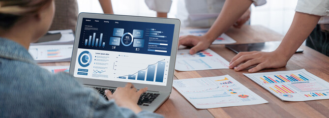 Fototapete - Business data dashboard provide business intelligence analytic for marketing strategy planning brisk with big data set to analyze customer demands and foreseeing business future