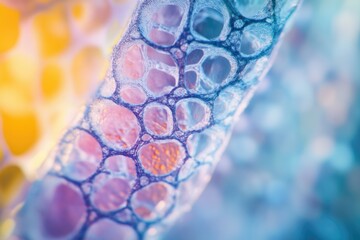 Wall Mural - microscopic view of a porous structure, resembling a network of interconnected bubbles with pastel c