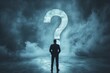 © Pixel Stream - Ask yourself a question, process for self improvement, personal development, problem solving or review and evaluation concept, curious businessman asking himself for answer with big question