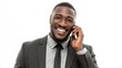 © KASUEMA SALAE - A smiling businessman talking on the phone, showcasing professionalism, isolated on a white background