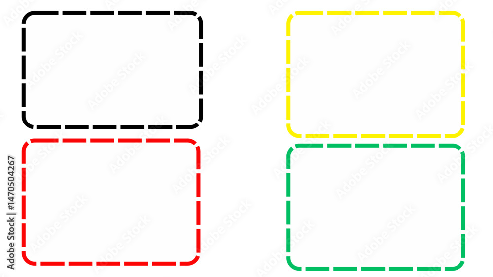 Four colorful dashed rectangular outlines in a minimalist vector design ...