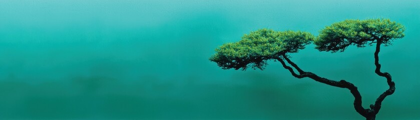 Poster - A solitary tree with green foliage against a blue background