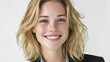 © KASUEMA SALAE - A portrait of a smiling businesswoman with blonde hair in a suit, isolated on a white background