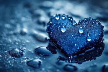 Fototapete - Heart-shaped design made from textured dark material with paint drips on a rugged background captured in an artistic style