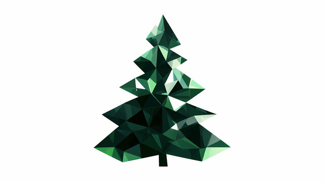 Isolated geometric christmas tree with green facets. [Crystalline Wilderness] | Emerald Vale | green facets. Illustration