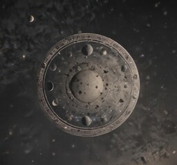 Wall Mural - aged paper, celestial cosmos, moon phases, scattered stars, mysterious, vintage