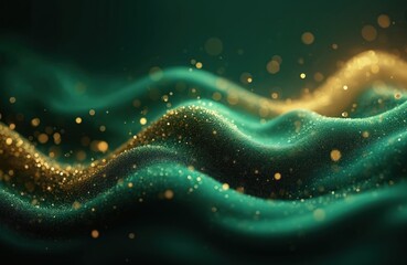 Aufkleber - Elegant abstract illustration features green, gold waves on dark background. Luxurious, elegant design with gradient glimmer, depth. Perfect for backgrounds, website, graphic design, product