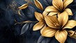 © madu - Golden Floral Wall Art with Dark Leaves yellow flower background