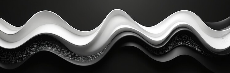 Poster - Abstract illustration of wavy lines in black, white colors. Smooth flowing forms create modern minimalist design. Elegant creative graphic for background decoration for website, banner, poster, cover