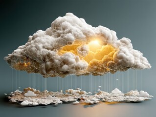 Fototapete - A Surreal Cloud Formation with Golden Light and Abstract Elements