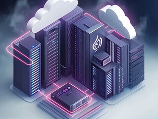 Aufkleber - Futuristic Data Center with Cloud Connectivity and Neon Accents