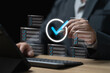 © NongAsimo - Digital checklist policy documentation compliance concept, Businessman approved online checklist document. Paperless system, Digital transformation, Automated storage management, Efficiency, success