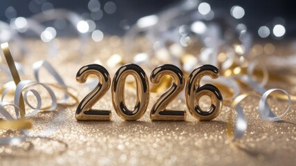 golden 2026 new year's eve celebration with sparkling glitter