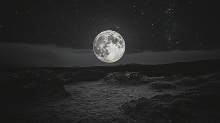 Wall Mural - A full moon illuminates a dark landscape at night