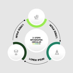 Wall Mural - circular scheme with three round paper white elements. concept of cyclic business process with 3 sta