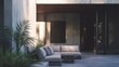 © embun - Modern outdoor living space with minimalist furniture and lush greenery