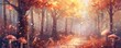 © Amy's Atelier - Dreamy Autumn Forest with Glowing Red Mushrooms and Golden Leaves