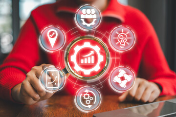 Wall Mural - visual representation of efficiency with gear and icons symbolizing productivity, innovation, and op