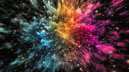 Wall Mural - A vibrant abstract colorful cloudlike explosion on black background