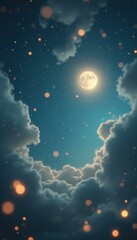 Poster - Serene night sky with moon, clouds, and stars