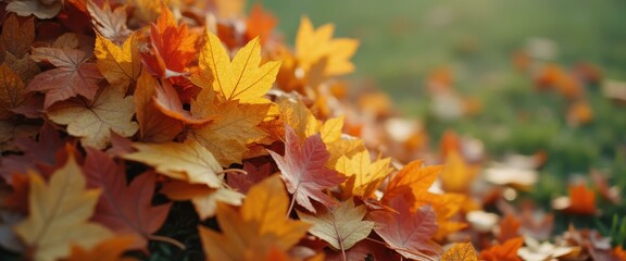 Poster - Colorful autumn leaves piled up on the ground