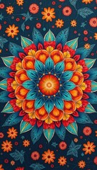Aufkleber - Intricate mandala design featuring flowers and leaves indoors