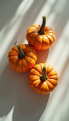 Poster - Three pumpkins on a kitchen tabletop in autumn light