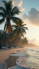Poster - Palm trees at tropical beach during serene sunrise