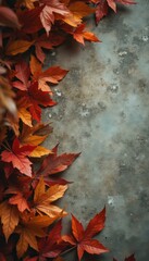 Poster - Vibrant autumn leaves scattered on ground in serene outdoor setting