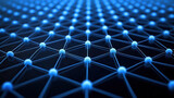 Interconnected blue spheres create digital network pattern, evoking sense of technology and innovation