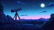 © Raja - Telescope at night illustration observing stars under a bright moon