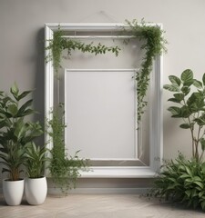 Wall Mural - Modern white frames, geometric shapes, greenery, twine ,  minimalist,  image