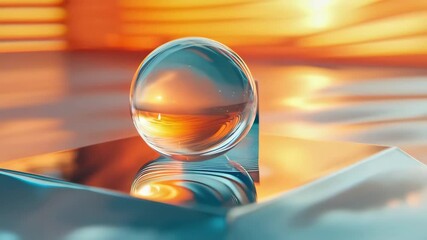 Wall Mural - A crystal clear sphere reflecting vibrant colors and light patterns on a smooth surface.