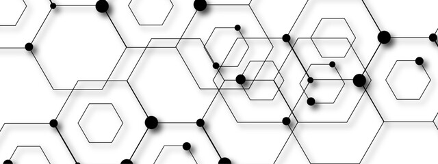 Wall Mural - abstract vector design with interconnected black-outlined hexagons. honeycomb-like pattern on white 