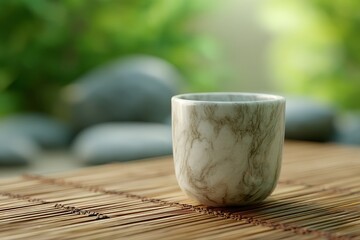 Fototapete - Small, decorative, ceramic cup on a bamboo mat.