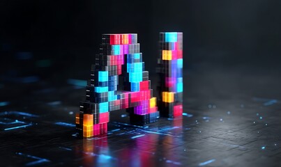 AI Technology Abstract Pixel Art Design Futuristic Innovation