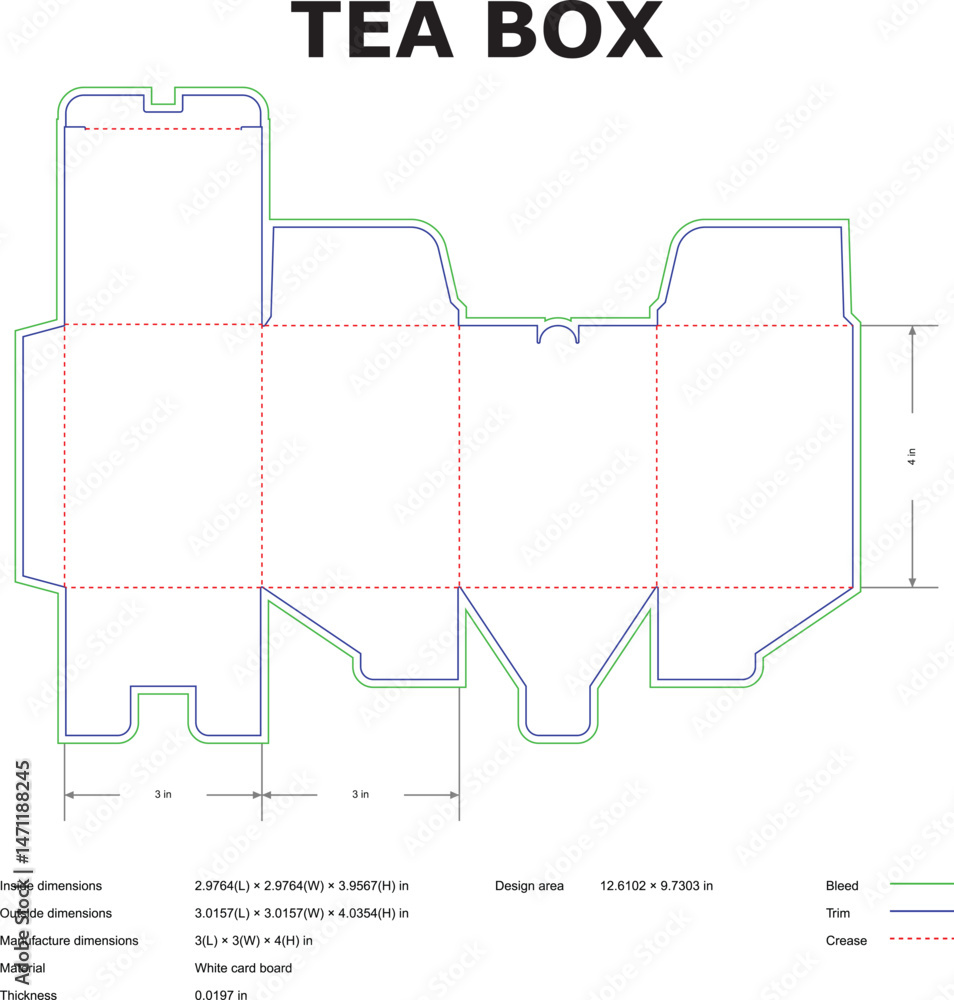 Stock-Vektorgrafik „Detailed diagram of a tea box packaging template ...