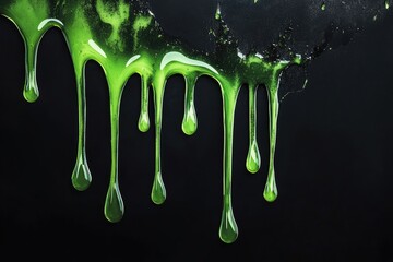Green goo dripping down black surface