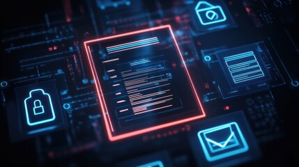 Abstract futuristic digital interface glowing lines security data